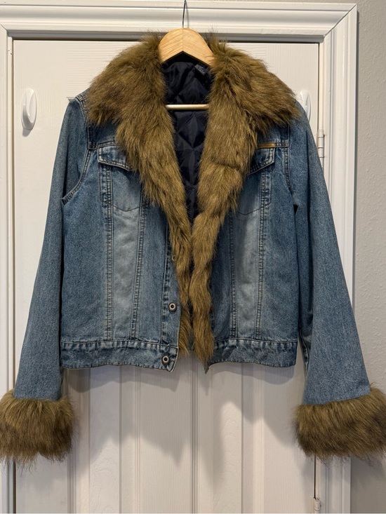 One Tuff Babe Jackets & Blazers - Vintage Y2K Denim Faux Fur Trim Penny Lane Coat Jacket Bratz Fairy Boho Sz L